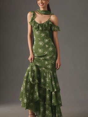 BHLDN Jules Scarf Off-Shoulder Ruffled Chiffon Maxi Dress